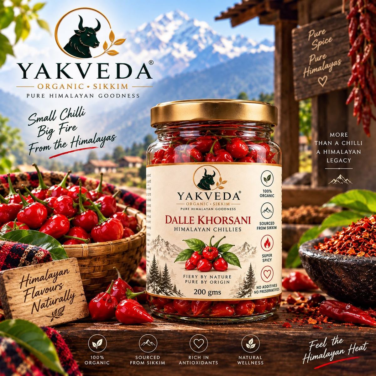 YakVeda Organic Dalle Khorsani — Himalayan Chilli